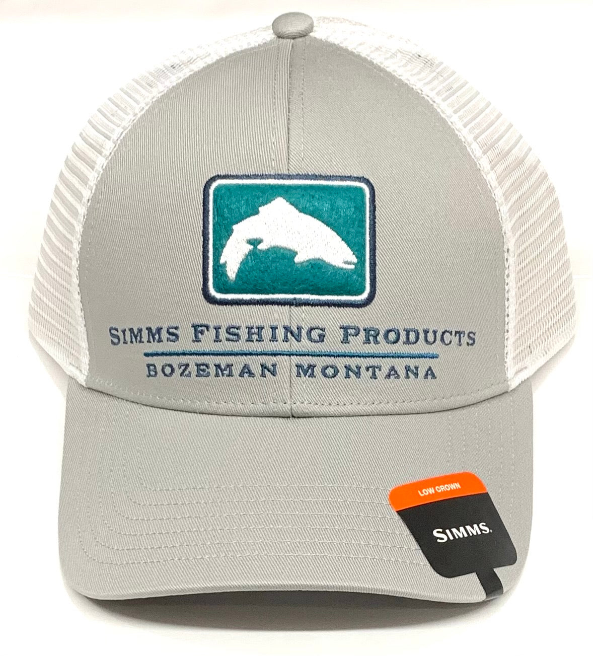 Men's Jumping Trout Fishing Embroidered Mesh Back Trucker Hat, Navy/White 